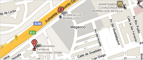 Plano de google con la localización de los apartamentos económicos en alquiler en Sevilla